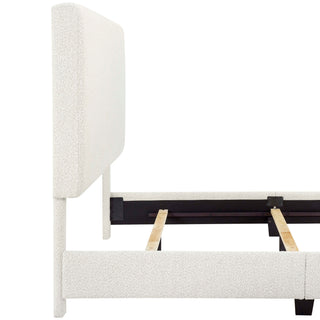Sunvega Queen Size White Boucle Upholstered Platform Bed with Padded Headboard