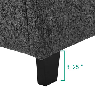 Sunvega Queen Size Upholstered Platform Bed with Grey Squares and Polyester Fabric