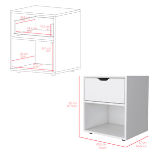 Sunvega White Altheimer Bedside Table with Drawer and Open Shelf