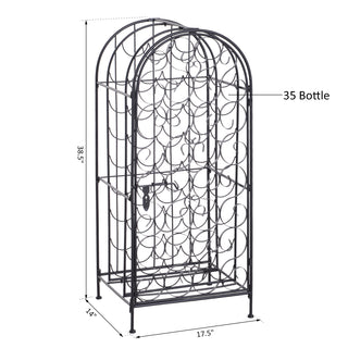 Sunvega Wrought Iron Wine Rack Cabinet with Lock Holds 35 Bottles