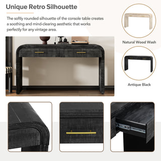 Sunvega Retro Minimalist Curved Sideboard with Gold Handles and Adjustable Shelves for Living Room