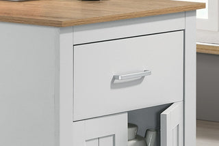 Sunvega 47 Inch Oak and White Small Space Counter Height Dining Table with Cabinet and Drawer Storage