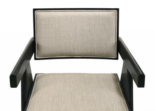 Sunvega Jasper 21 Inch Set of 2 Ebony Black Dining Arm Chairs with Beige Upholstered Seat