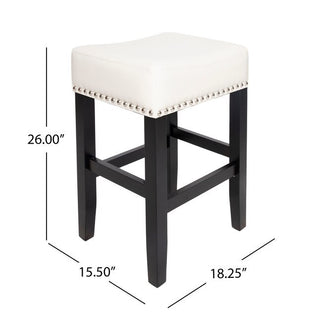 Sunvega Brown Bonded Leather Saddle Seat Backless Counter Stools Set of 2