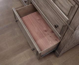 Sunvega Contemporary Gray Nightstand with Pewter Bar Pulls and Crown Molding Details