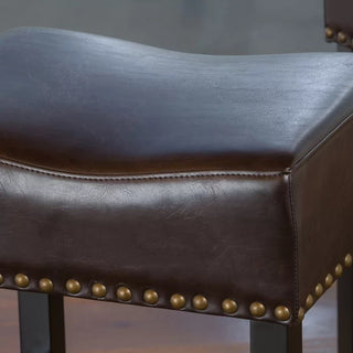 Sunvega Brown Bonded Leather Saddle Seat Backless Counter Stools Set of 2