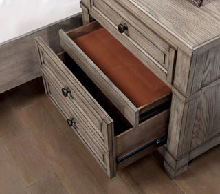 Sunvega Contemporary Gray Nightstand with Pewter Bar Pulls and Crown Molding Details
