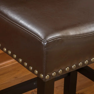 Sunvega Brown Bonded Leather Saddle Seat Backless Counter Stools Set of 2