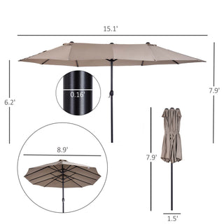 Sunvega 15ft Extra Large Double Sided Patio Umbrella with Crank Handle and Air Vents