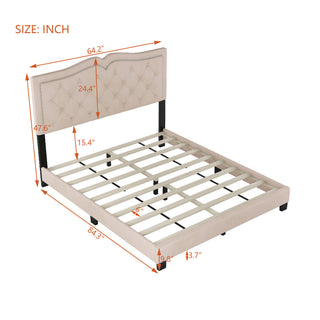 Sunvega Queen Size Upholstered Bed Frame with Tufted Velvet Headboard and Rivet Design