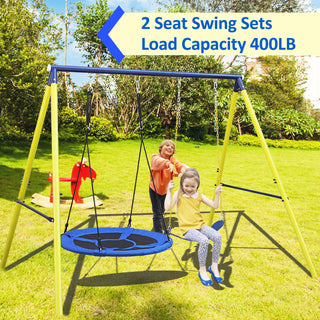 Sunvega Heavy Steel A-Frame Outdoor Metal Swing Set with Safety Belt