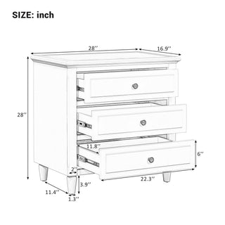 Sunvega Pine Wood Nightstand with 3 Spacious Drawers and Smooth Gliding Rails