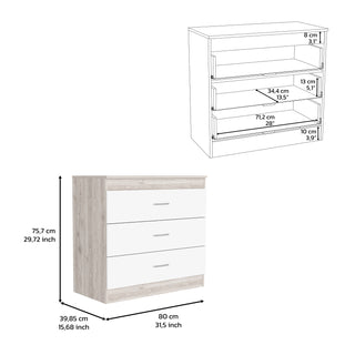 Sunvega Three-Drawer Dresser with Metal Hardware and Superior Top Light Gray White