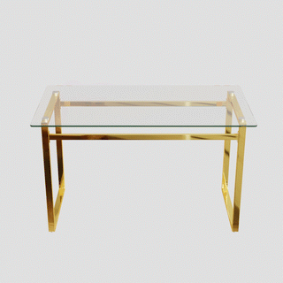 Sunvega Modern Minimalist Rectangular Glass Dining Table with Golden Chrome Metal Legs