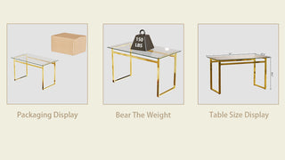 Sunvega Modern Minimalist Rectangular Glass Dining Table with Golden Chrome Metal Legs