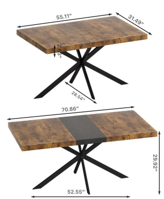 Sunvega Antique Wood Top Rectangular Stretch Dining Table with Storage Box and Black Iron Base