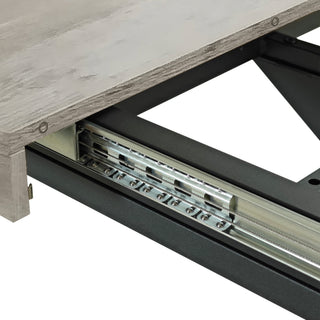 Sunvega Antique Wood Top Rectangular Stretch Dining Table with Storage Box and Black Iron Base