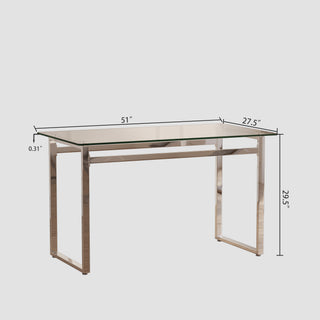 Sunvega Modern Minimalist Rectangular Glass Dining Table for 4-6 with Silver Chrome Metal Legs