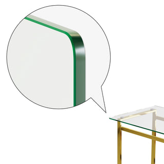 Sunvega Modern Minimalist Rectangular Glass Dining Table with Golden Chrome Metal Legs