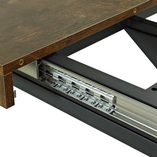 Sunvega Antique Wood Top Rectangular Stretch Dining Table with Storage Box and Black Iron Base