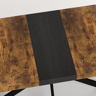 Sunvega Antique Wood Top Rectangular Stretch Dining Table with Storage Box and Black Iron Base