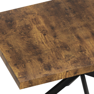 Sunvega Antique Wood Top Rectangular Stretch Dining Table with Storage Box and Black Iron Base