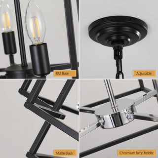 Sunvega 18 Inch Modern 8-Light Black Gold Geometric Pendant Chandelier with Adjustable Hanging