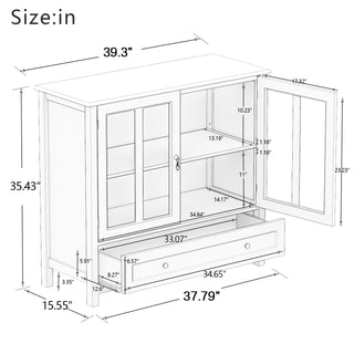 Sunvega Buffet Storage Cabinet with Single Glass Doors and Unique Bell Handle