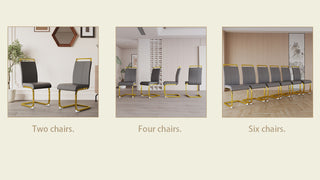 Sunvega Modern Faux Leather High Back Dining Chairs with C-Shaped Metal Legs Set of 4
