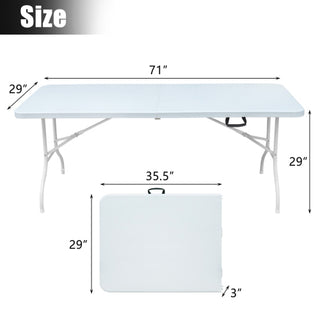 Sunvega 6ft Portable Folding Plastic Table with Waterproof Tabletop and Carry Handle