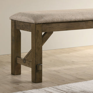 Sunvega Farmhouse Dining Bench with Tan Textured Fabric Upholstery and Foam Padding