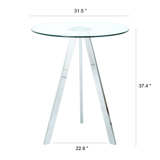 Sunvega Modern Round Glass Dining Table with Tempered Top and Metal Legs
