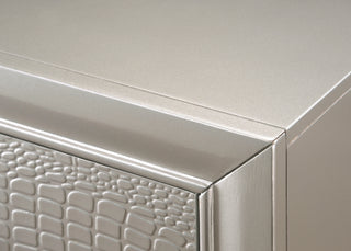 Sunvega Modern Glam Two Drawer Nightstand with Embossed Crocodile Pattern and Champagne Finish
