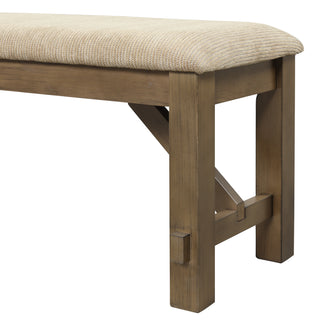 Sunvega Farmhouse Dining Bench with Tan Textured Fabric Upholstery and Foam Padding