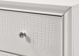 Sunvega Modern Glam White Crocodile Texture Two Drawer Nightstand with Crystal Pulls