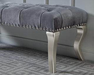 Sunvega Champagne Tufted Fabric Upholstered Bench with Nailhead Trim