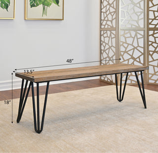 Sunvega Industrial Wood Dining Bench with Rustic Dark Pine Finish and Hairpin Legs