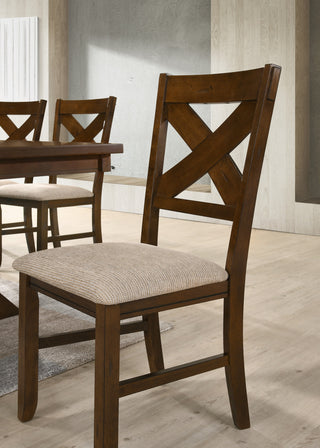 Sunvega Solid Rubberwood X-Back Dining Chairs with Textured Tan Fabric Seats