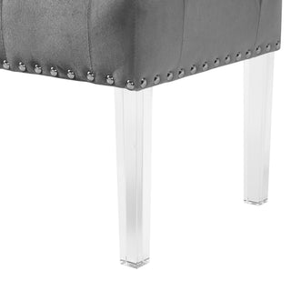 Sunvega Blue Velvet Upholstered Bench with Button Tufted Detail and Acrylic Legs