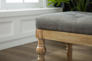 Sunvega Gray Linen and Cotton Upholstered Solid Wood Dining Bench