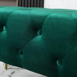 Sunvega Green Velvet Button Tufted Bench with Gold Metal Legs for Bedroom