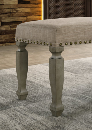 Sunvega Antique Gray Finish Upholstered Nailhead Trim Bench with Cushioned Seat