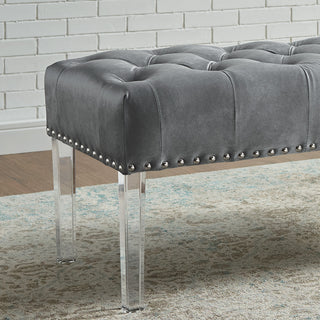 Sunvega Blue Velvet Upholstered Bench with Button Tufted Detail and Acrylic Legs