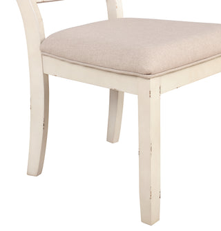 Sunvega Antique White Wood Cross Back Upholstered Dining Chairs with Light Tan Fabric