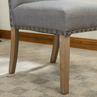 Sunvega Set of 2 Mod Urban Style Solid Wood Nailhead Grey Fabric Padded Parson Chairs
