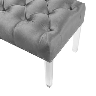 Sunvega Blue Velvet Upholstered Bench with Button Tufted Detail and Acrylic Legs