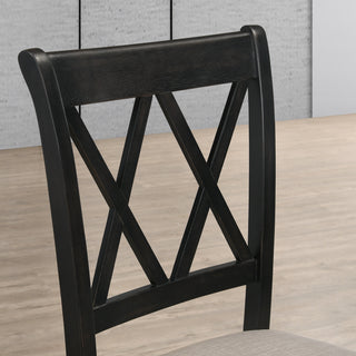 Sunvega Black Rubberwood Upholstered Dining Chairs with Tan Linen-Look Set of 2