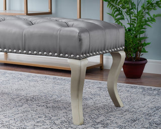 Sunvega Champagne Tufted Fabric Upholstered Bench with Nailhead Trim