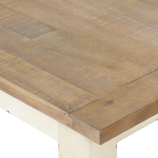 Sunvega Two-Tone Antique White and Distressed Oak Upholstered Dining Bench