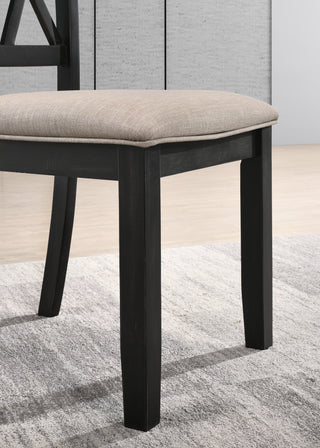 Sunvega Black Rubberwood Upholstered Dining Chairs with Tan Linen-Look Set of 2